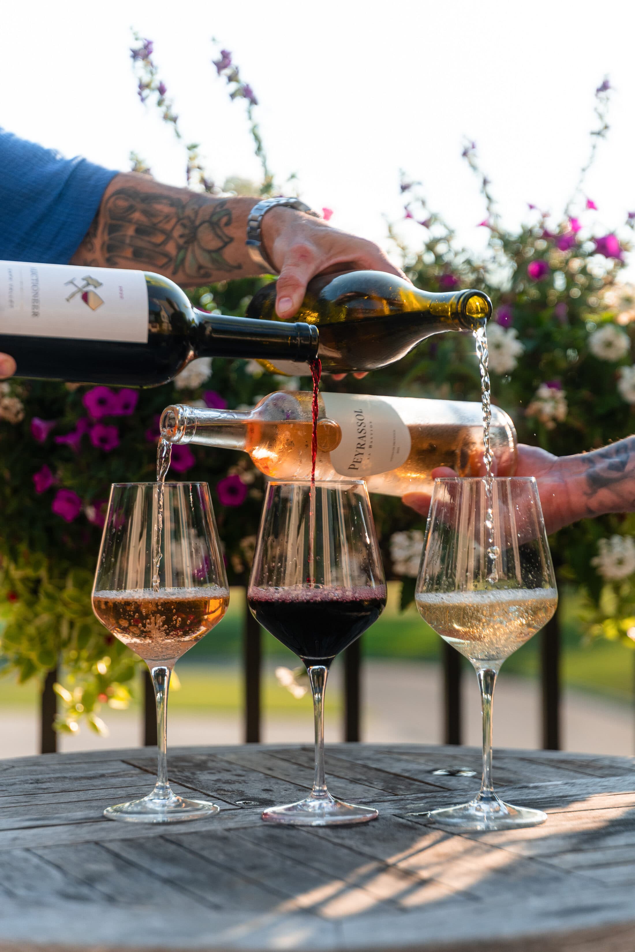Red, white and rosé poured together on the Ember & Eagle terrace