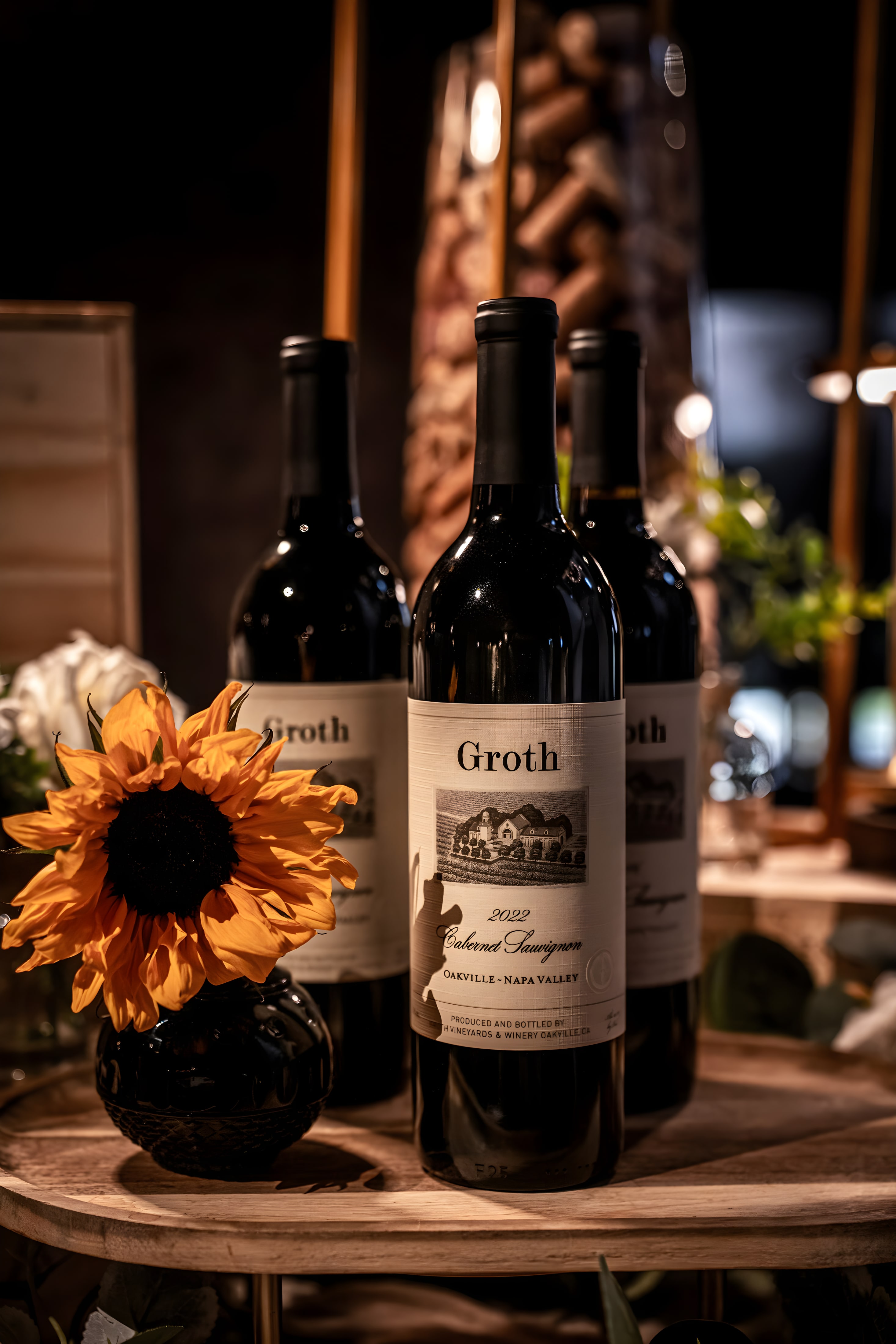 Wine staged for a wine dinner at Ember & Eagle